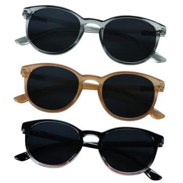 Imagem de YEIN Pacote com 3 óculos de sol para homens e mulheres, proteção UV para uso externo, vintage, armação completa, Muse_clear cinza + champanhe + preto roxo, +2.00