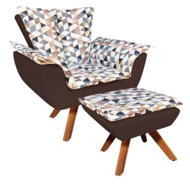 Imagem de Kit 01 Poltrona e 01 Puff Opala Giratório D87 com Suede Base Madeira M