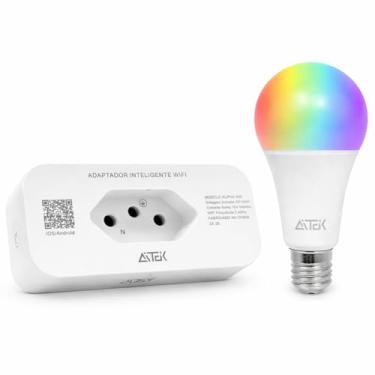 Imagem de Kit Casa Conectada Lâmpada Inteligente Wifi RGB 9W, Tomada Smart Wireless Bivolt 10A, Automação Residencial Controle por Aplicativo/Voz, Compatível com Alexa Google Assistente