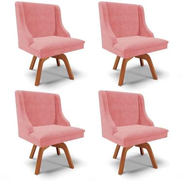 Imagem de Kit 4 Cadeiras Estofadas Giratória Para Sala De Jantar Lia Suede Rosê - Ibiza