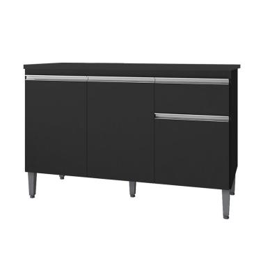 Imagem de Balcão Gabinete Para Pia Com Tampo 120cm 3 Portas E 1 Gaveta Tatiane Preto - Ajl Móveis