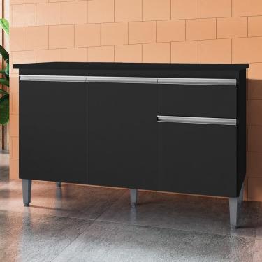 Imagem de Balcão Gabinete Para Pia Com Tampo 120cm 3 Portas E 1 Gaveta Tatiane Preto - Ajl Móveis