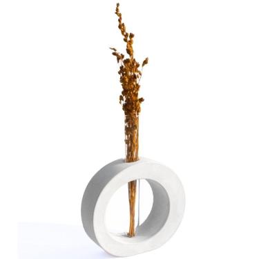 Imagem de Vaso Decorativo Solitário Redondo 16,5cm Artesanal Em Cimento Branco