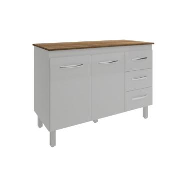 Imagem de Balcão Gabinete Para Pia 118 cm Cozinha Bruna Branco com Tampo Tampão 120 cm Savana