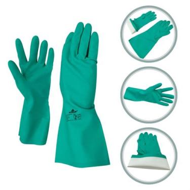 Imagem de Luva Longa Nitrílica Borracha Cano Longo Forrada Impermeável EPI Limpe