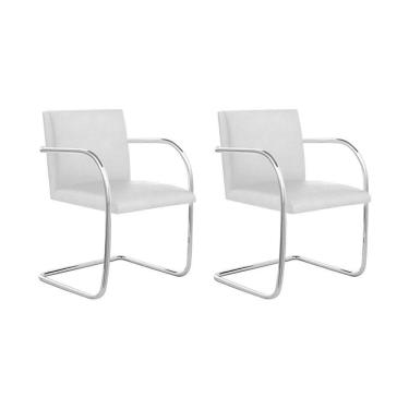 Imagem de Kit 2 Cadeiras Brno Couro Natural Branco Tubular Cromada
