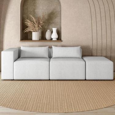 Imagem de Sofá 4 Lugares 283cm com Puff Direito Fay Linho Gelo Z55 - Mpozenato