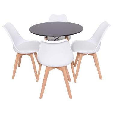 Imagem de Kit 4 Cadeiras Saarinen Branca + Mesa Redonda 70cm Preto - Cadeiras IN