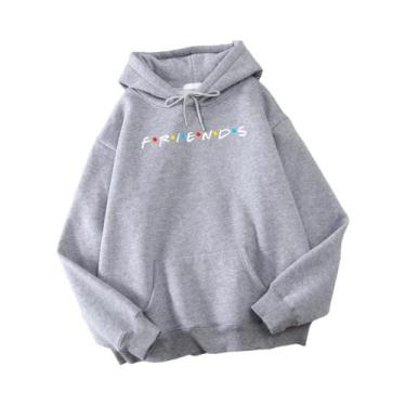 Imagem de Moletom Masculino Oversize Coreano De Lã Com Capuz E Estampa Friends, 