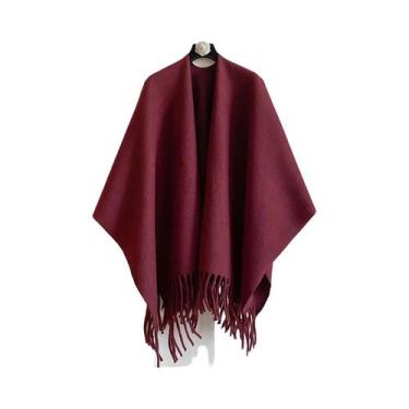 Imagem de Poncho Feminino De Inverno Quente Dupla Face Em Cashmere, Manta Grossa
