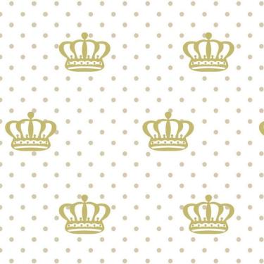 Imagem de Papel De Parede Poa Branco E Coroa Dourada Autocolantte Sala