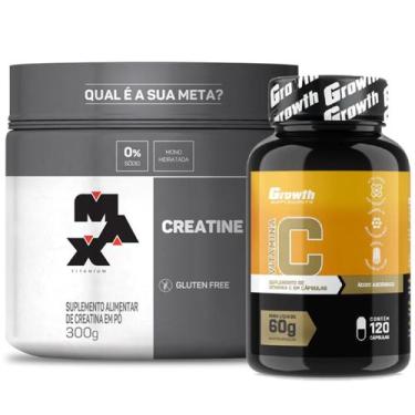 Imagem de Kit Creatina 300g Max Titanium + Vitamina C 120 Caps Growth