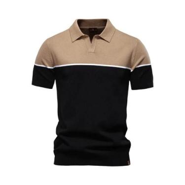 Imagem de Camisa Polo Masculina Slim Fit Com Decote Em V E Listras Coloridas AIO