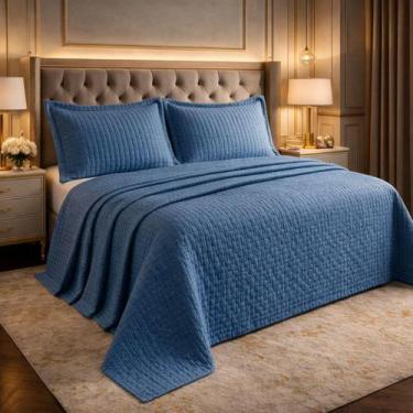 Imagem de Cama Posta King Eternity Colcha Luxo Algodão Bordado 3 Pçs - Jm Enxova