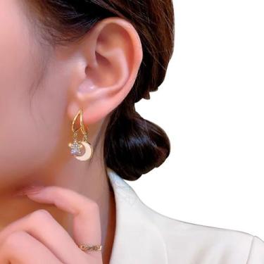 Imagem de Brinco Festa Feminino Delicado Lua e Estrela Strass Resina - - anjo da