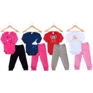 Imagem de Kit Roupa de Bebe 8 Peças Body Manga Longa e Calça Mijão Algodão Premi