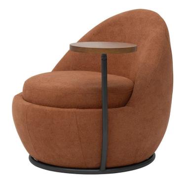 Imagem de Poltrona Kaira Mesa Lateral Esquerda Base Fixa Preto Bouclé Terracota - Nexta Casa