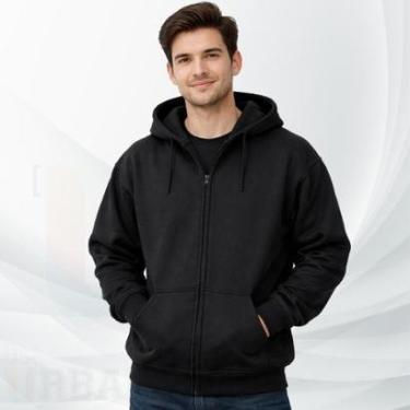 Imagem de Moletom Aberto Com Ziper Liso Capuz Bolso Blusa moleton Unissex Masculino e Feminino Blusão-Unissex