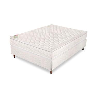 Imagem de Kit Conjunto Cama Box Casal Colchão Espuma D33 Royal Saúde Pillow Top Bege + Base Sommier Bege 24 cm pés de madeira 138x188x61