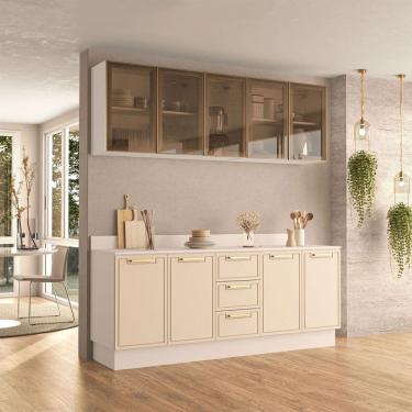 Imagem de Cozinha Compacta Amara 9 Portas 3 Gavetas com Vidro 40250786 Creme/Branco - Politorno