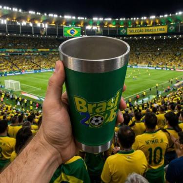Imagem de Copo Térmico Brasil Copa do Mundo Futebol Cerveja Bar Churrasco Presen