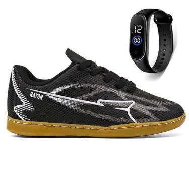 Imagem de Kit Chuteira Infantil Futsal Meninos Quadra Futebol de Salão + Relógio