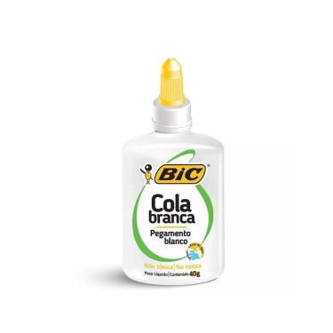Imagem de Cola Branca Líquida BIC Cola Não Tóxica 40g com Bico Aplicador Uso Escolar Doméstico Profissional Branca