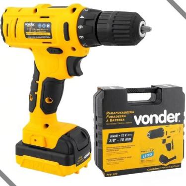 Imagem de Parafusadeira Furadeira a Bateria Vonder PFV120 Cor Amarelo - Congratu