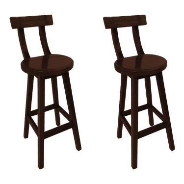 Imagem de Kit 2 Banquetas Girafa Altas Madeira com Encosto Reforçado para Bar Bancada Área Gourmet - Imbuia