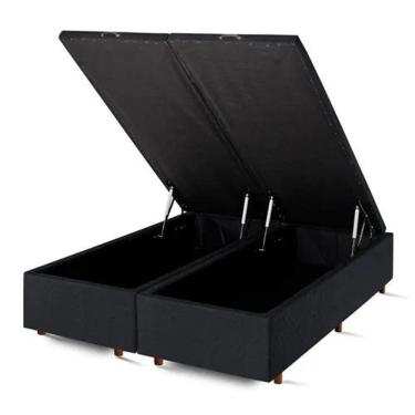 Imagem de Base Box Baú King Bipartido Suede Preto 42x193x203