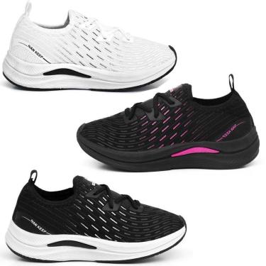 Imagem de Kit 3 Tênis Feminino Caminhada Leve Confortável Ortopédico-Feminino