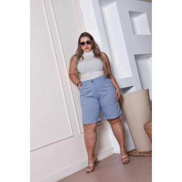 Imagem de Bermuda Plus Size Feminina Short De Linho Com Cintura Alta - XIAO MODA