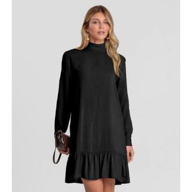 Imagem de Vestido Curto Feminino Gola Dupla Dianna Preto, PP, Preto