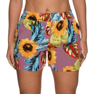 Imagem de Short Feminino Florido C Bolsos Moda Verão Descontraído Sh26 - Arco-Ír