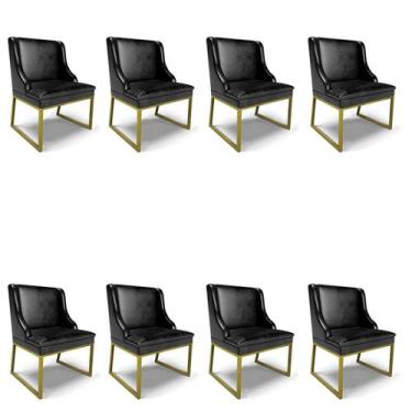 Imagem de Cadeira Sala de Jantar Industrial Dourado kit 8 Liz Sint PU Preto D03 
