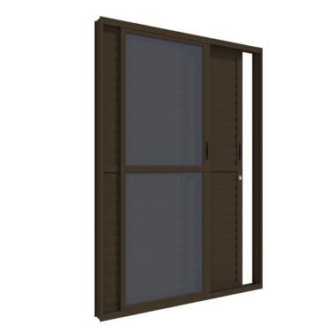 Imagem de Porta Balcão de Aluminio 210x120cm 3 Folhas com Travessa e Vidro Preto