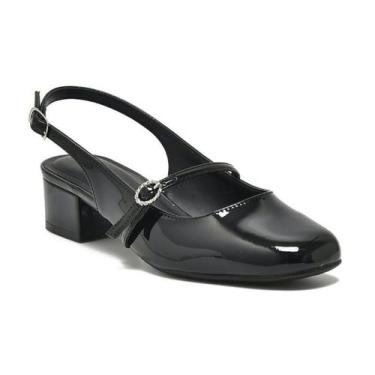 Imagem de Sapato Sling Back Mary Jane Via Marte 070-002-01 Feminino, Preto verni