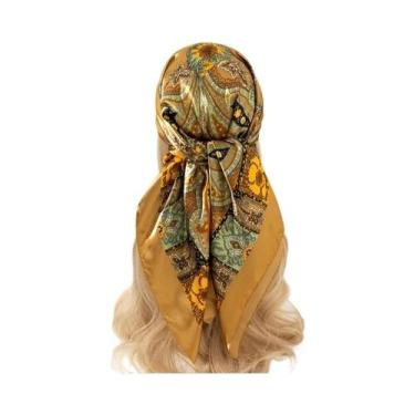 Imagem de Lenço De Seda Luxuoso Para Mulheres 90x90cm, Estampado, Grande, Acessó
