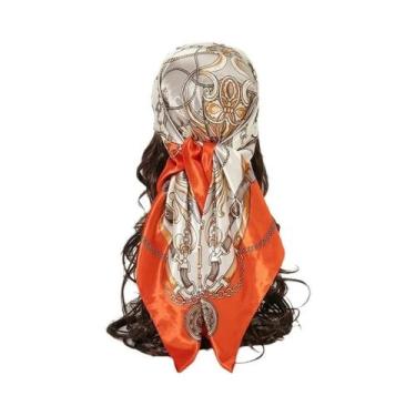 Imagem de Lenço De Seda Luxuoso Para Mulheres 90x90cm, Estampado, Grande, Acessó