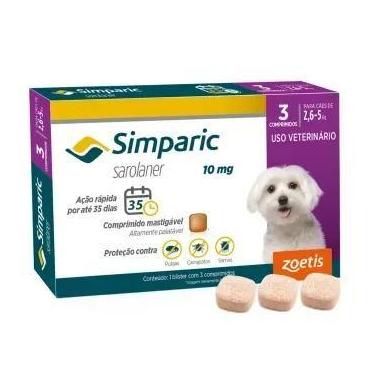 Imagem de Simparic 10mg Antipulgas e Carrapatos Cães de 2,6 a 5kg com 3 Comprimi