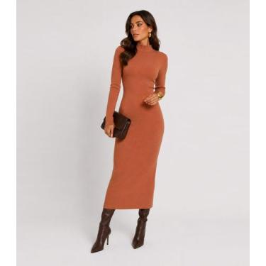 Imagem de Vestido Midi Manga Comprida Gola Alta Infinita Cor Marrom, GG, Marrom