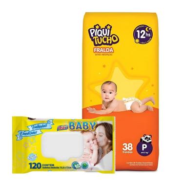 Imagem de Kit Fralda Piquitucho e Toalhinha Umedecida Use It Chá de Bebê