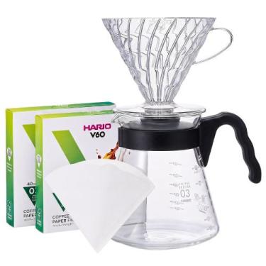Imagem de Kit Completo Hario V6003 Coador de Café Transparente + 80 Filtros de P