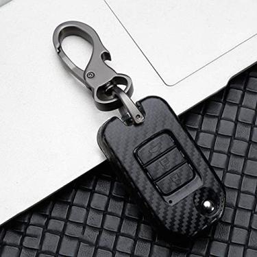 Imagem de WSWJDW Fibra de carbono Car Key Case Cover Chaveiro Ring Key Bag, apto para Honda Civic CR-V HR-V Acordo Jade Crider Odyssey Pilot Ridgeline, G, preto