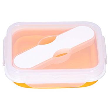 Imagem de Caixa de isolamento de silicone lancheira portátil com colher de garfo integrada para escola de escritório (laranja)