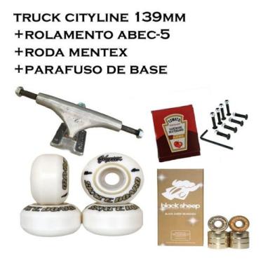 Imagem de Truck Skate 139mm + Rodas Mentex + Rolamento  Bs + Parafusos - City Li