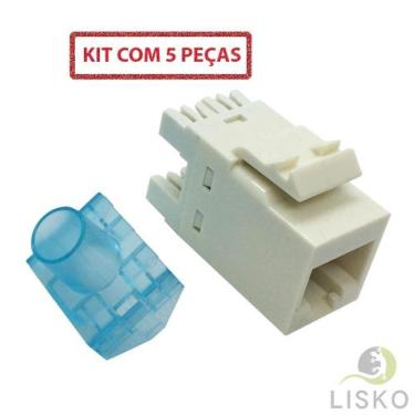 Imagem de Kit C/ 5 Conector Fêmea Rj45 Keystone Cat6