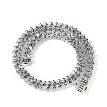 Imagem de ICEDIAMOND Corrente cubana de diamante de laboratório CZ corte baguete brilhante de 12 mm com colar de fecho de mola de zircônio brilhante banhado a ouro para homens e mulheres, 20, Latão, Zircônia cúbica
