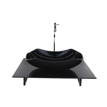 Imagem de KIT CUBA DE VIDRO ABAULADA COM TAMPO 60CM PRETO FULL E SUPORTE PRETO