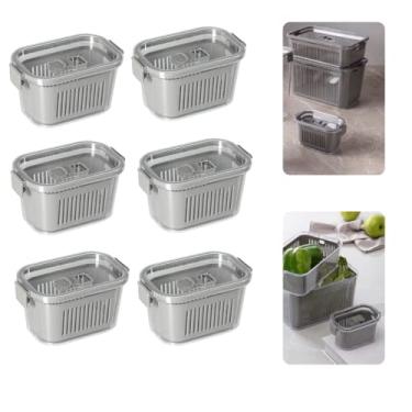 Imagem de Kit 6 Potes Pequenos Herméticos Slim Com Travas e Cesto Multiuso Cor: Cinza